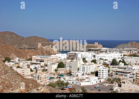 Oman Blick auf die Altstadt von Muscat, Old quarters Muscat Sultanate of Oman Middle East Stock Photo