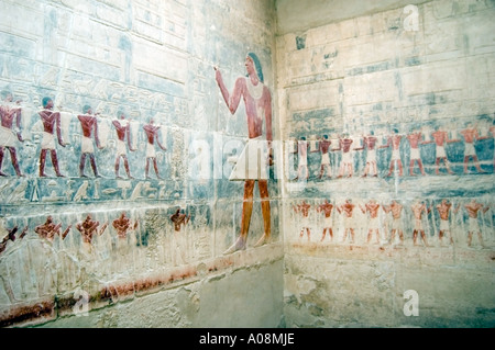 Ancient inscriptions inside a tomb at the Pyramid complex at Saqqara, near Cairo, Egypt, Africa. Stock Photo