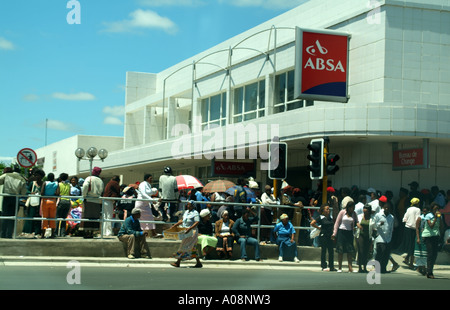 queue of customers at cash machine King Williams Town Eastern Cape South Africa RSA Stock Photo