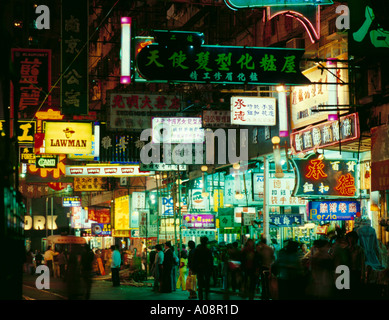 Neon lights, Hennessy Road, Causeway Bay, Hong Kong Island, China, Asia in early 1980s.