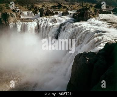Twin Falls on the Snake River in Southern Idaho when Spring torrents rush over this spectacular cascade Stock Photo