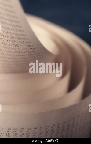 Adding machine tape abstract spiraling endless rows of large numbers Marysville Washington USA Stock Photo