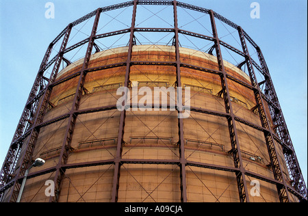 A three quarter full gasometer holding liquid gas for distribution to the domestic user Photo by Troika Stock Photo