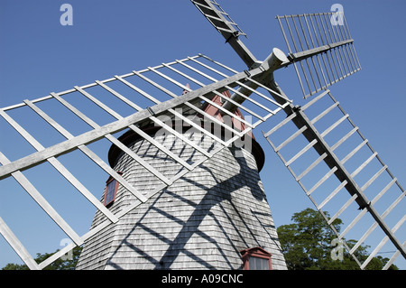 A wide angle view of Eastham Windmill on Cape Cod in Massachusetts. Stock Photo