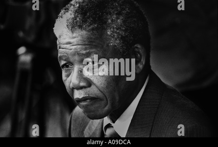 South Africa. Soweto. Portrait of Nelson Mandela in the garden of his home, shortly after his release from prison. Stock Photo