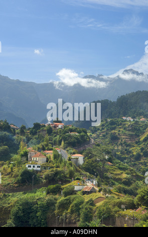 view of mountains from de Faial towards Pico Arieiro Portugal, Madeira island Sao Roque Stock Photo