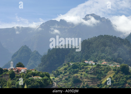 Portugal, Madeira, view of mountains from Sao Roque de Faial towards Pico Arieiro Stock Photo