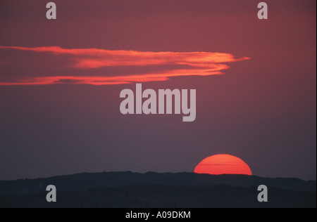 sunset on dunes, Netherlands, Ameland Stock Photo