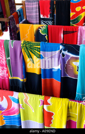 Brightly colored sarongs for sale in market place, Ubud, Bali, Indonesia Stock Photo