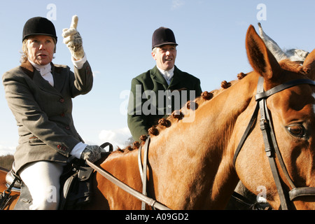 Duke of Beaufort Hunt in Wiltshire 2005 with Kate Hoey MP for Labour supporting the campaign to keep fox hunting in the UK Stock Photo