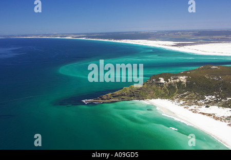 Ohao Point Coal Point and Parengarenga Harbour Entrance Far North Northland New Zealand aerial Stock Photo