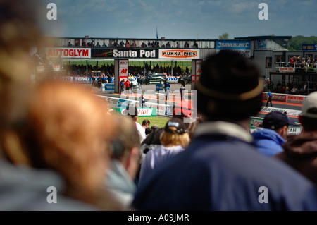 Spectators Watching The Start Line At Drag Racing, Santa Pod, UK Stock Photo