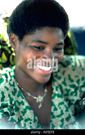 Smiling African woman age 35 visiting from Togo. Clitherall Minnesota USA Stock Photo