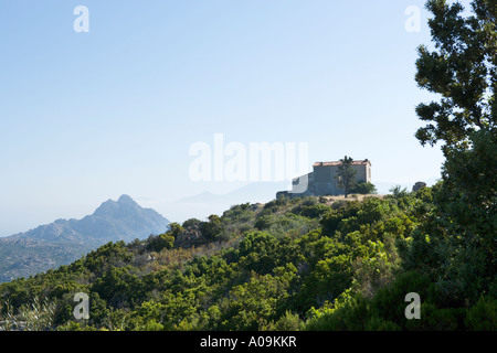 Lone house in the early morning, Desert des Agriates between L'Ile Rousse and St Florent, The Nebbio, North Corsica, France Stock Photo