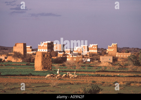 Saudi Arabia. Asir Province. Mountain village with typical classical architecture of the region. Taken at sunset Stock Photo