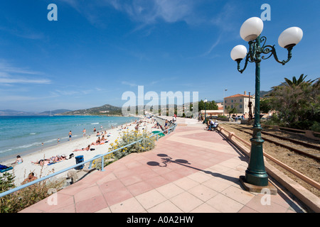 Beach and seafront promenade at L'ile Rousse, La Balagne, Corsica, France Stock Photo