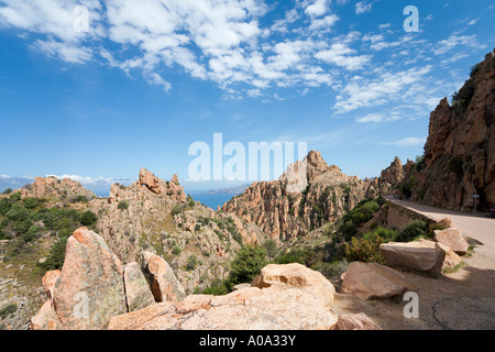 Les Roches Rouges (Red Rocks) on the coast road between Piana and Porto, Gulf of Porto, Corsica, France Stock Photo