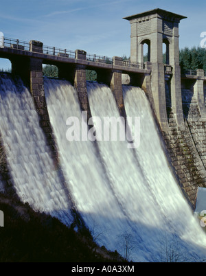 Water spilling over the Llyn Alwen Dam, near Cerrigydrudion, Clwyd, North Wales, UK Stock Photo