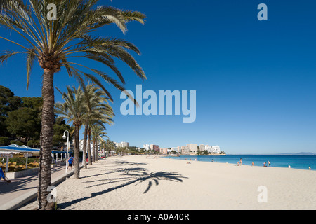 Beach in the winter season, Magaluf, Bay of Palma, Mallorca, Balearic Islands, Spain Stock Photo