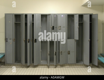 Empty lockers in change room Stock Photo