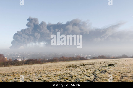 Smoke Ploom from Buncefield Oil Depot Fire Hemel Hempstead Hertfordshire Stock Photo