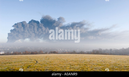 Smoke Ploom from Buncefield Oil Depot Fire Hemel Hempstead Stock Photo