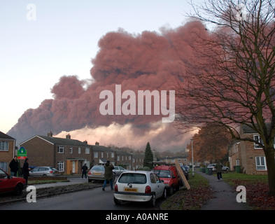 Smoke Ploom from Buncefield Oil Depot Fire Hemel Hempstead Hertfordshire Stock Photo