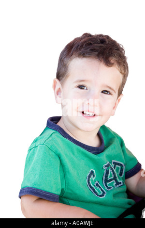 Portrait Caucasian boy silhouetted on white background Stock Photo
