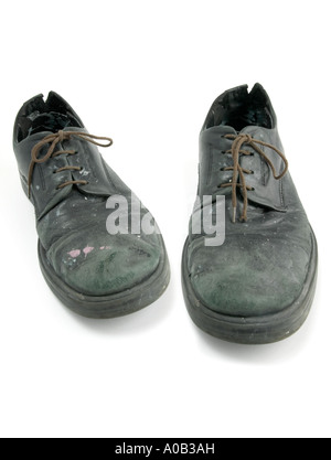 old shoes; laces; comfortable; poor; worn; worn out; black shoe; black ...