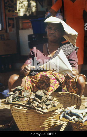 A woman selling fish in a market. Panaji, Goa, India. Stock Photo