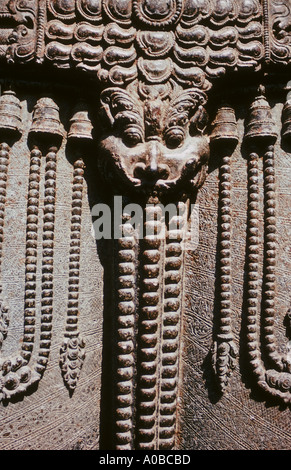 Surya Kirtimukha clasp of jeweled waistband. Konark Sun Temple, Orissa India. UNESCO world heritage site. Stock Photo