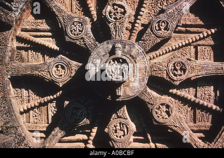 Fourth wheel from the south. Konark Sun Temple, Orissa India. UNESCO world heritage site. Stock Photo