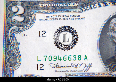 Close up of two dollar bill Stock Photo
