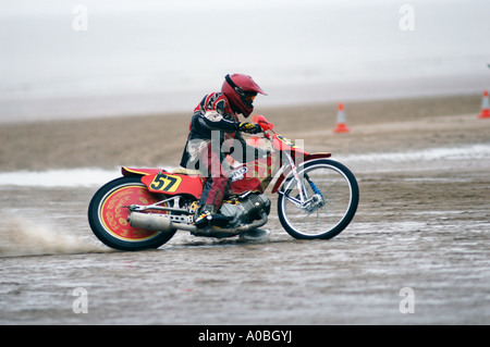 Sand racer on Jawa speedway bike sand racing on a beach in England Stock Photo