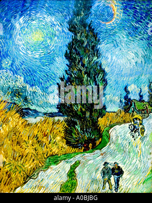 Vincent van Gogh Dutch Holland  The Road with Cypresses and Star Saint-Rémy, May 1890. Stock Photo