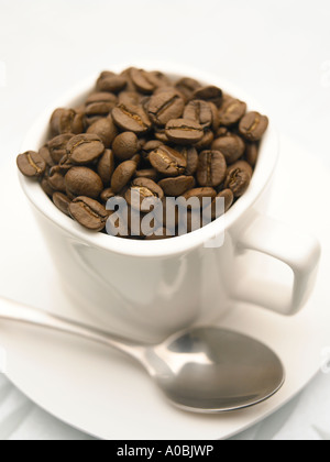 roasted coffee beans in white cafe cup Stock Photo