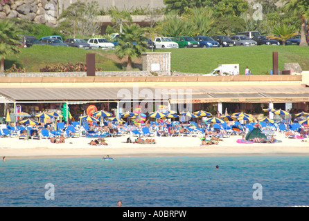 The Amadores Beach on Gran Canaria Spain just outside Puerto Rico on the south side of the island This beach is an artificial on Stock Photo