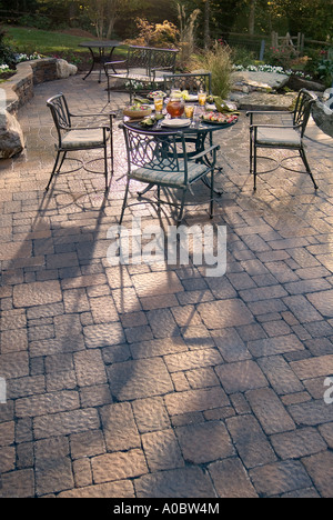 Outdoor Backyard Table Set With Food Ready For Dinner Party Stock Photo