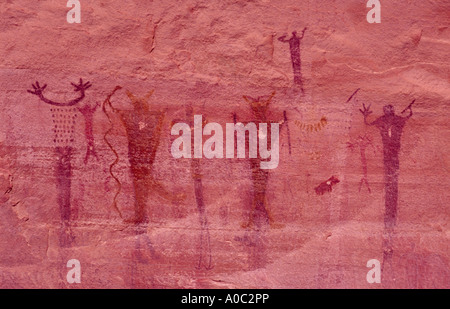 Buckhorn Wash Pictograph Panel, Barrier Canyon Culture, at San Rafael Swell, Utah, USA Stock Photo