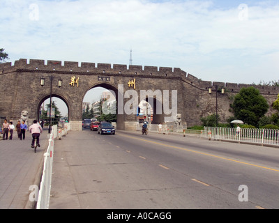 The City Wall and the City Gate Tower of Jingzhou in Hubei province China Stock Photo