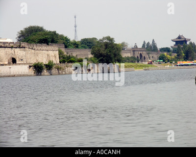 The City Wall and the City Gate Tower of Jingzhou with river in Hubei province China Stock Photo