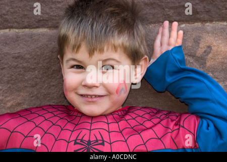 Little boy in a Spiderman costume. Stock Photo