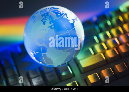 Closeup of globe and keyboard Stock Photo