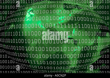 Binary codes on green background digital composite Stock Photo