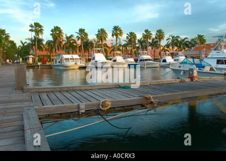 Pleasure Yachts moored in the Harbor of Oranjestad Aruba Stock Photo