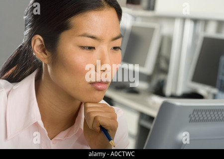 Businesswoman working at computer Stock Photo