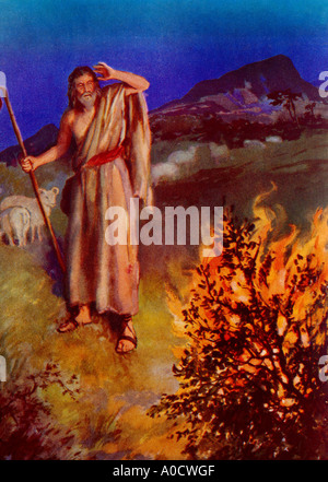 Moses Sees A Firey Bush Which Does Not Burn Away Painting By Henry Coller Bible Story Stock Photo