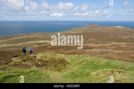 Ireland County Donegal Horn Head senior couple hiking Stock Photo
