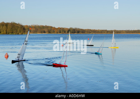 model yacht racing on lake, norfolk broads, england Stock Photo