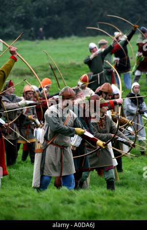 Norman archers firing at the Saxons at the reenactment of the battle of Hastings. Stock Photo